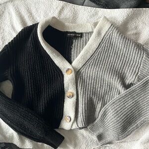 Half Black Half Gray Cropped Sweater